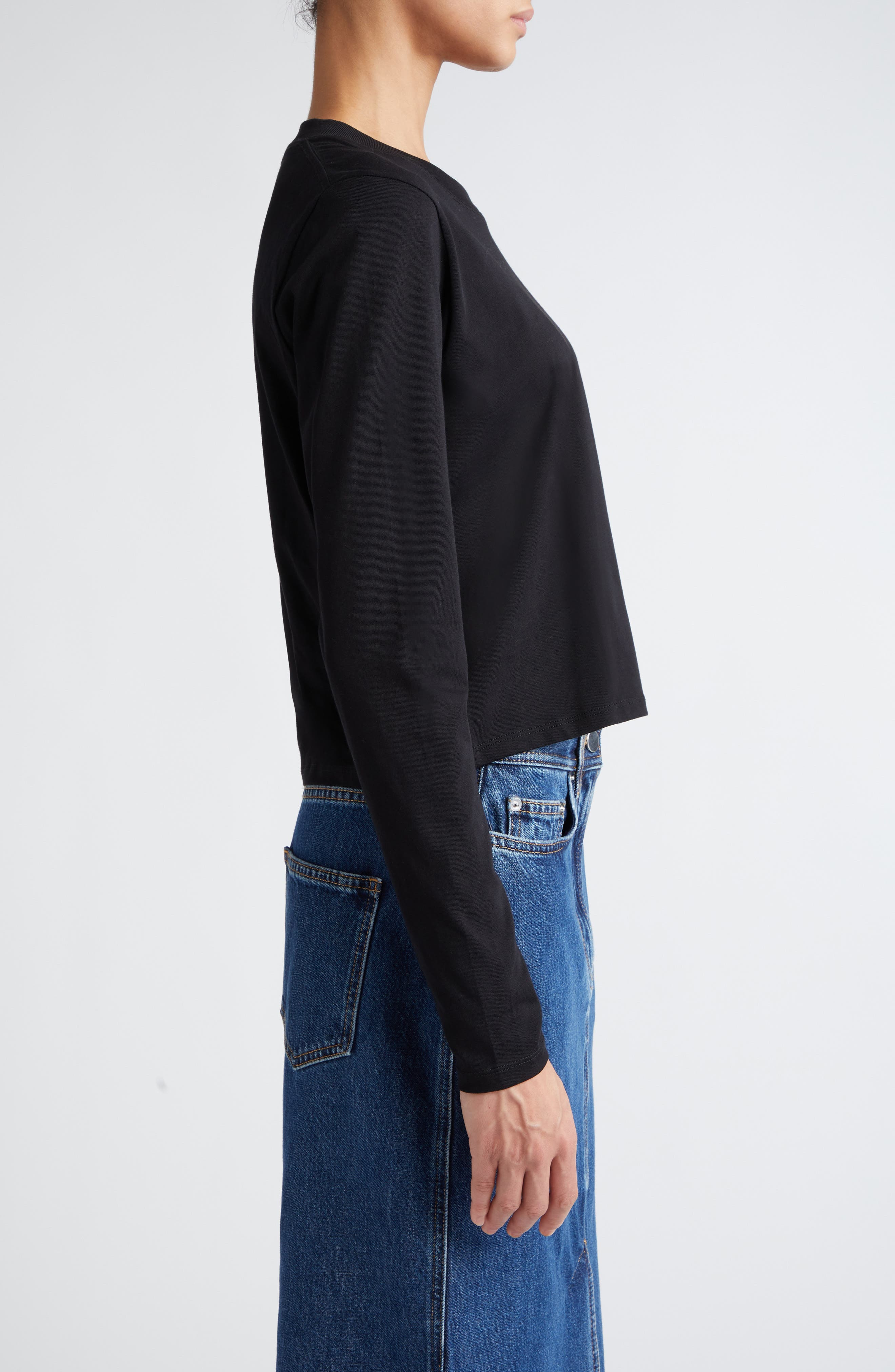 LOULOU DE SAISON Masal Long Sleeve Cotton T-Shirt in Black at Nordstrom - 3