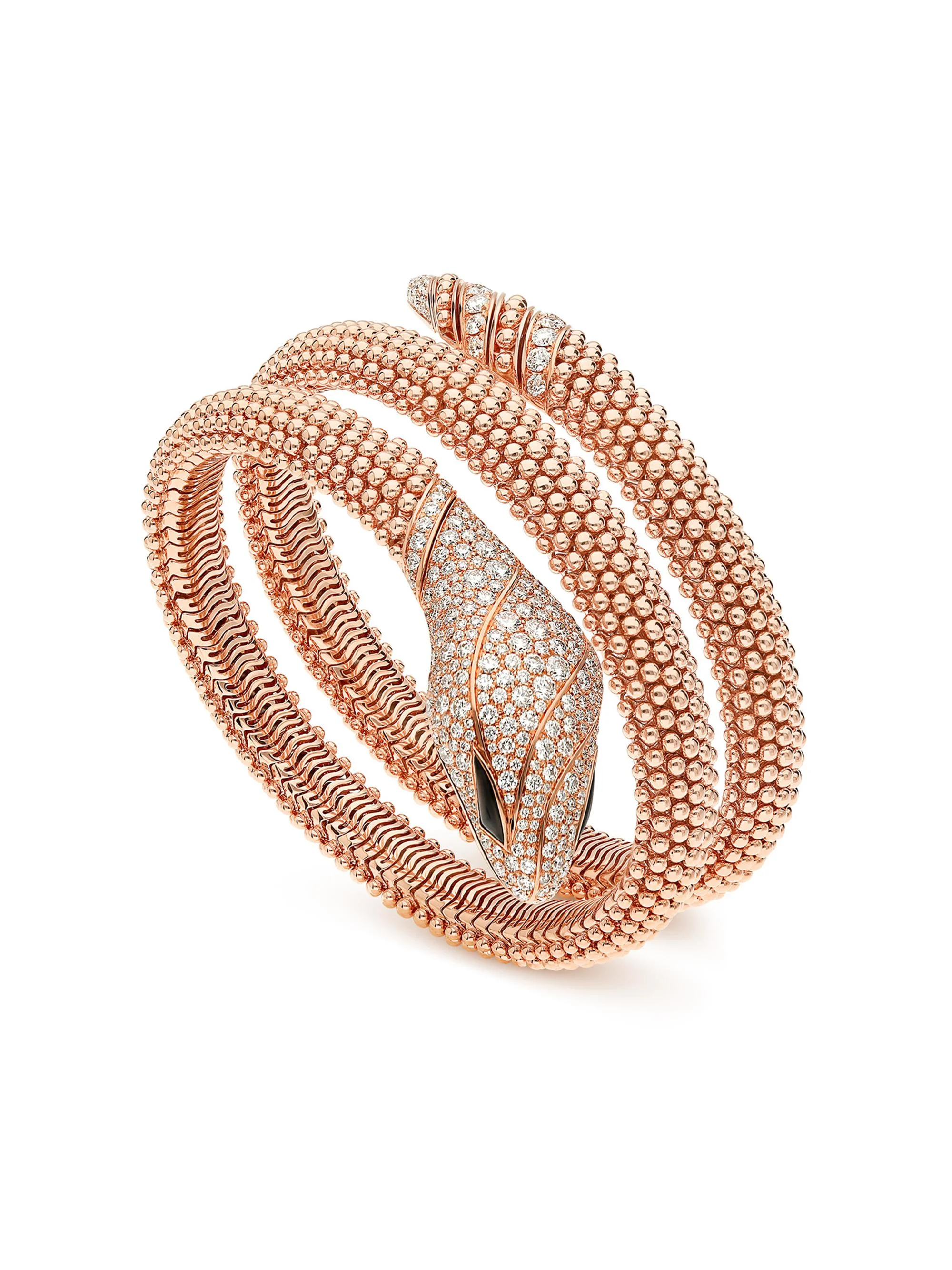 Women's Serpenti 18K Rose Gold, 3.13 TCW Diamond & Onyx Spiral Bangle Bracelet - Rose Gold - 1