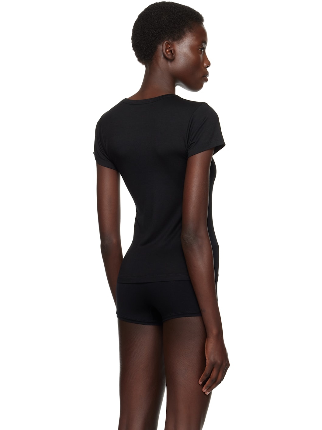 Black Fitted Crewneck Short Sleeve T-shirt - 3