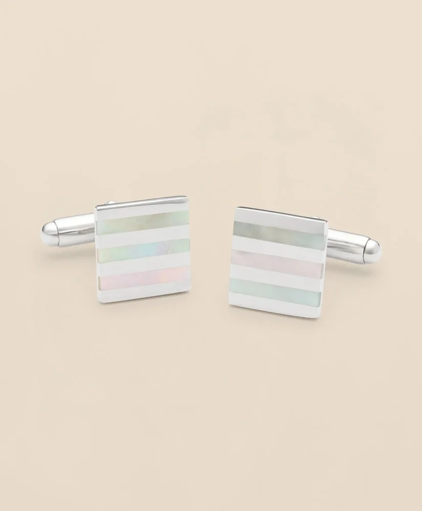 Mother-of-Pearl & Sterling Silver Rhodium-Plated Stripe Cufflinks - 1