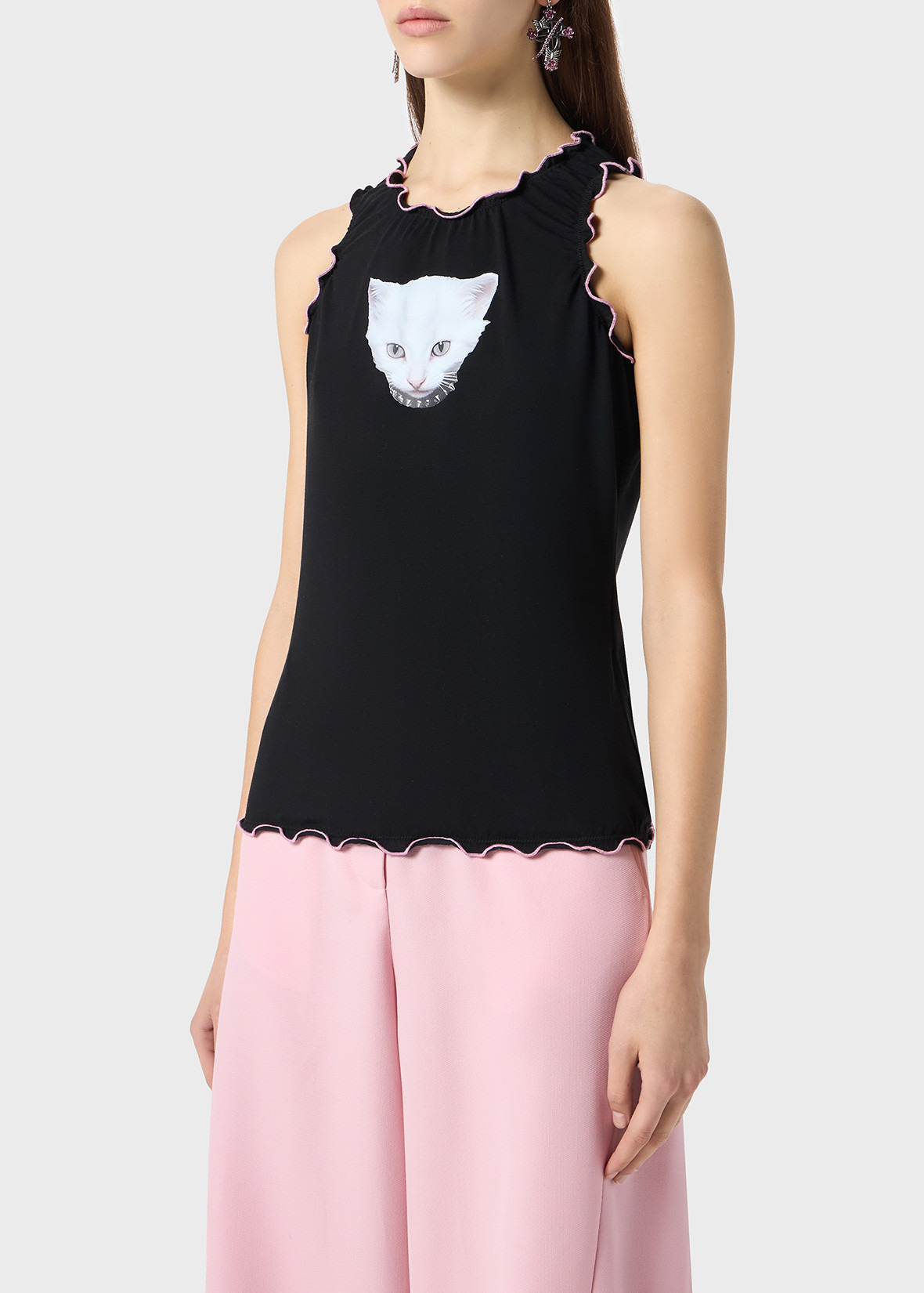JERSEY TOP WITH KITTEN PRINT AND RUFFLES - 5