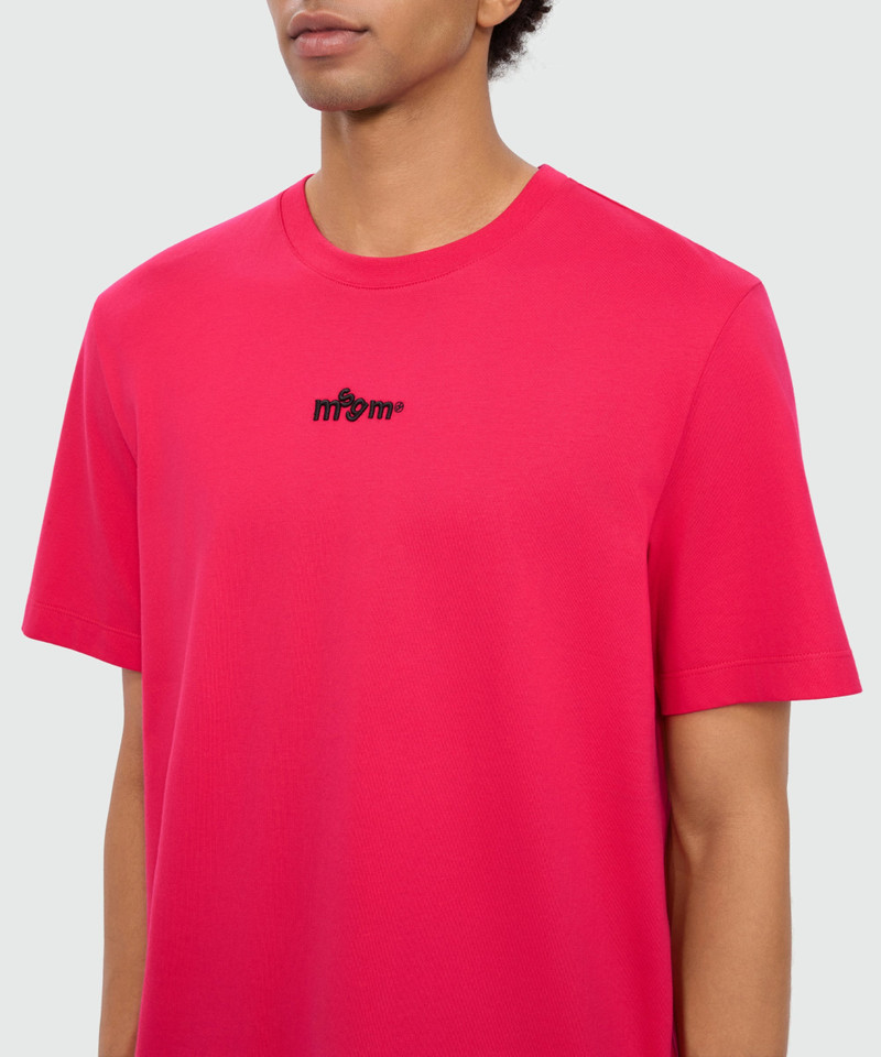 Pink short-sleeve cotton jersey T-shirt with front embroidery 5