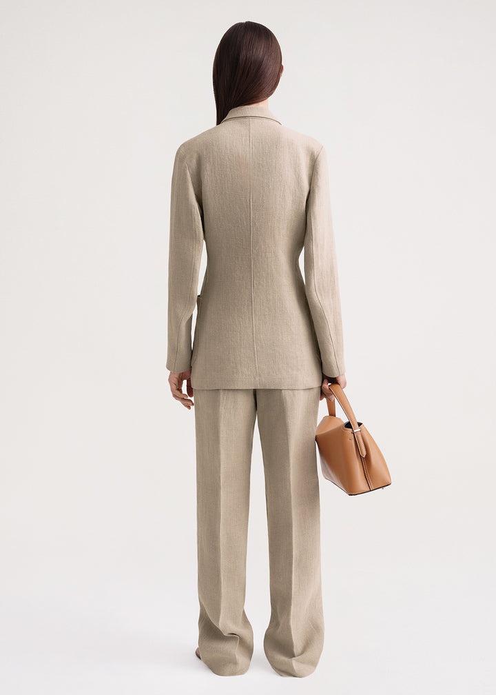 Slim linen blazer wheat mélange - 3