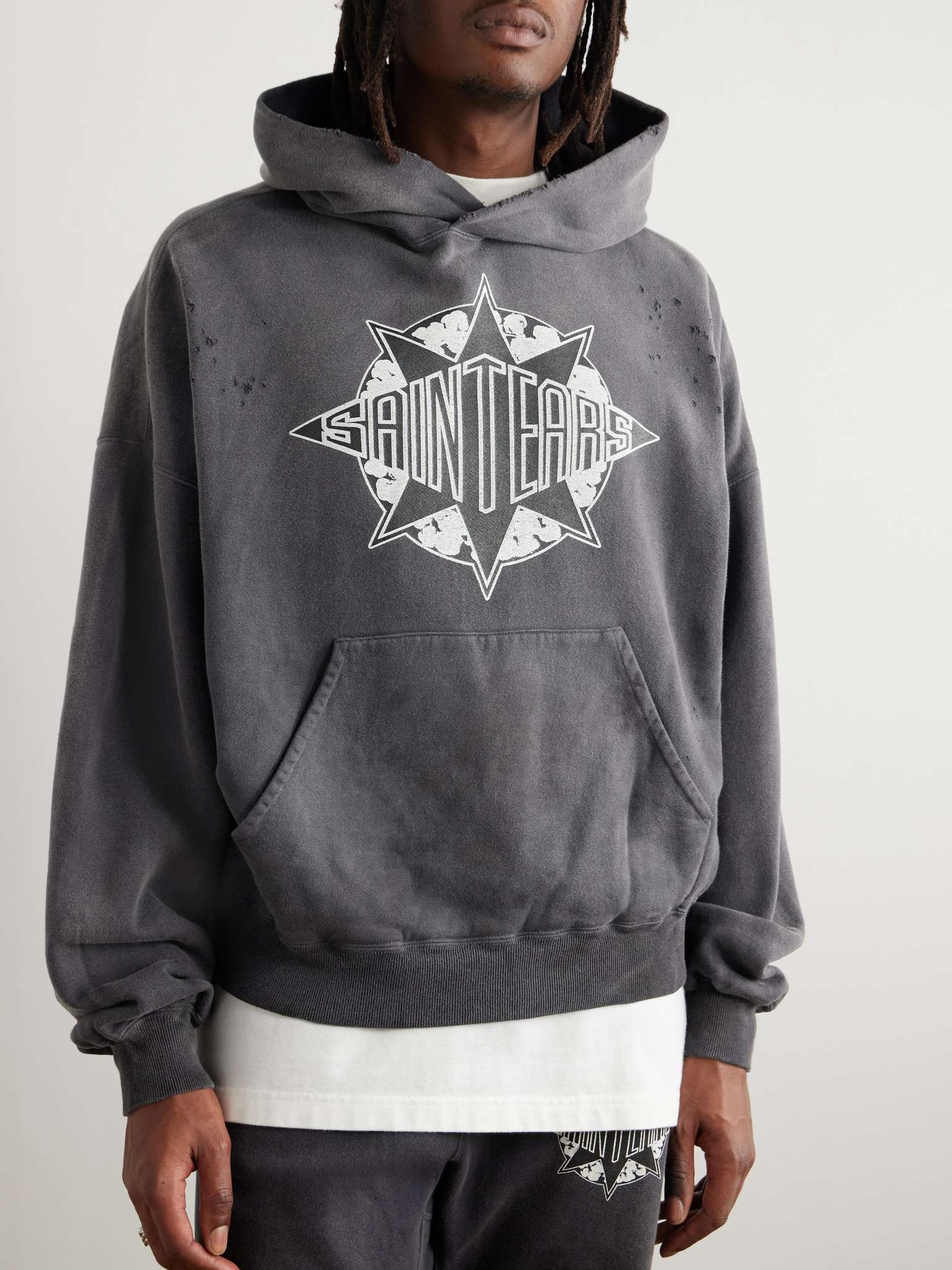 + Denim Tears Logo-Print Distressed Cotton-Jersey Hoodie - 3