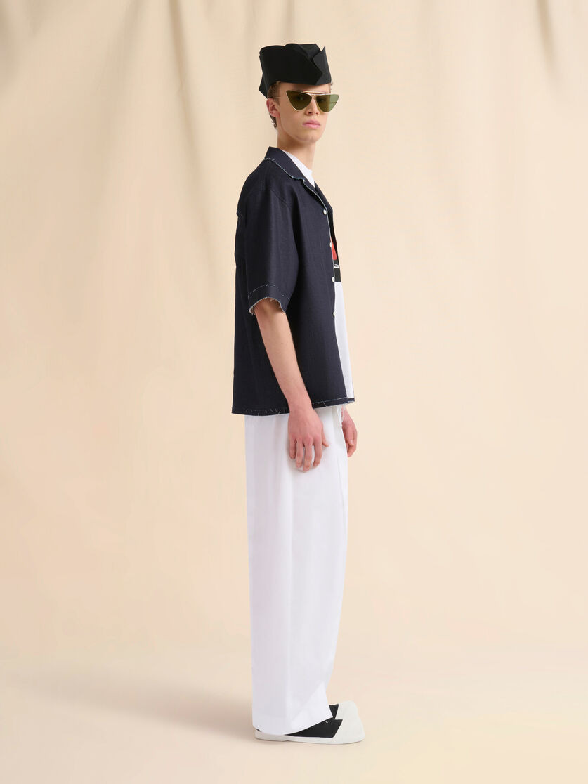DEEP BLUE STRETCH DENIM TROMPE L'OEIL SHIRT - 5