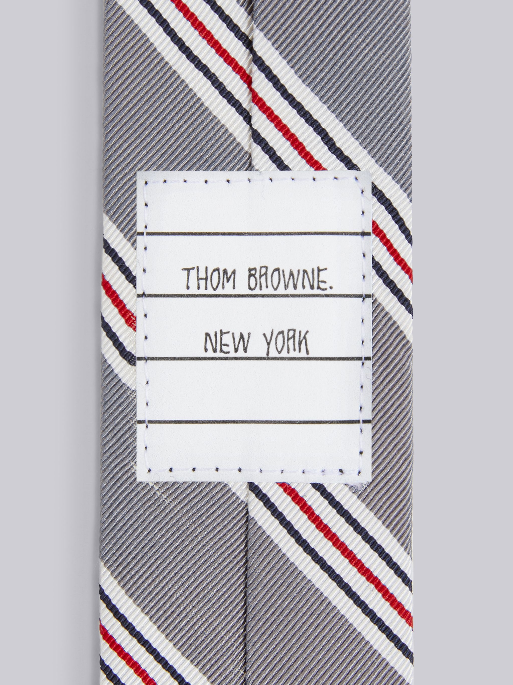 Medium Grey Silk Cotton Jacquard Tricolor Hairline Stripe Tie - 2