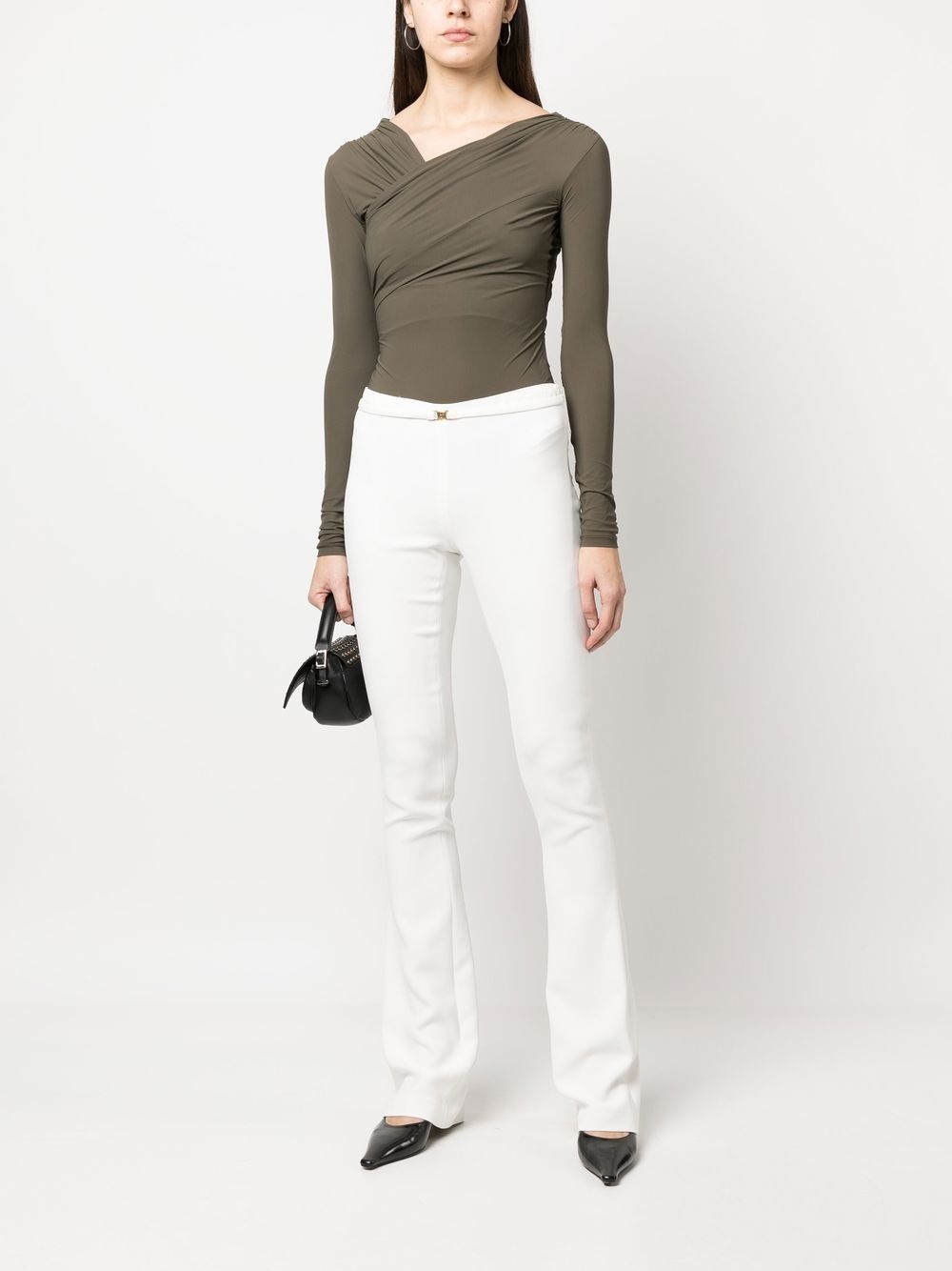 logo-buckle flared trousers - 2