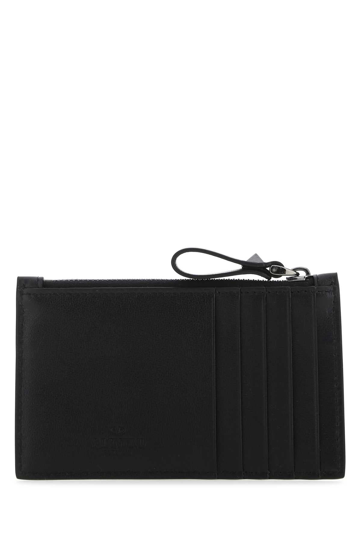 Valentino Garavani Men Black Leather Rockstud Card Holder - 3