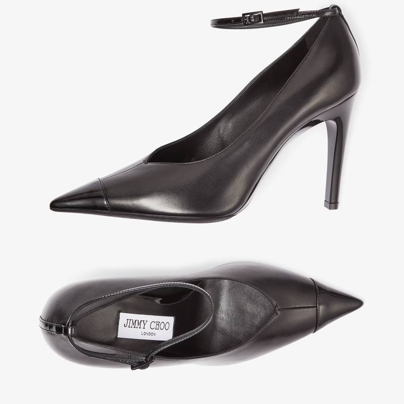 Cierra Pump 100 Black Luxe Nappa Leather Pump with Black Patent Heel and Toe Detail 5