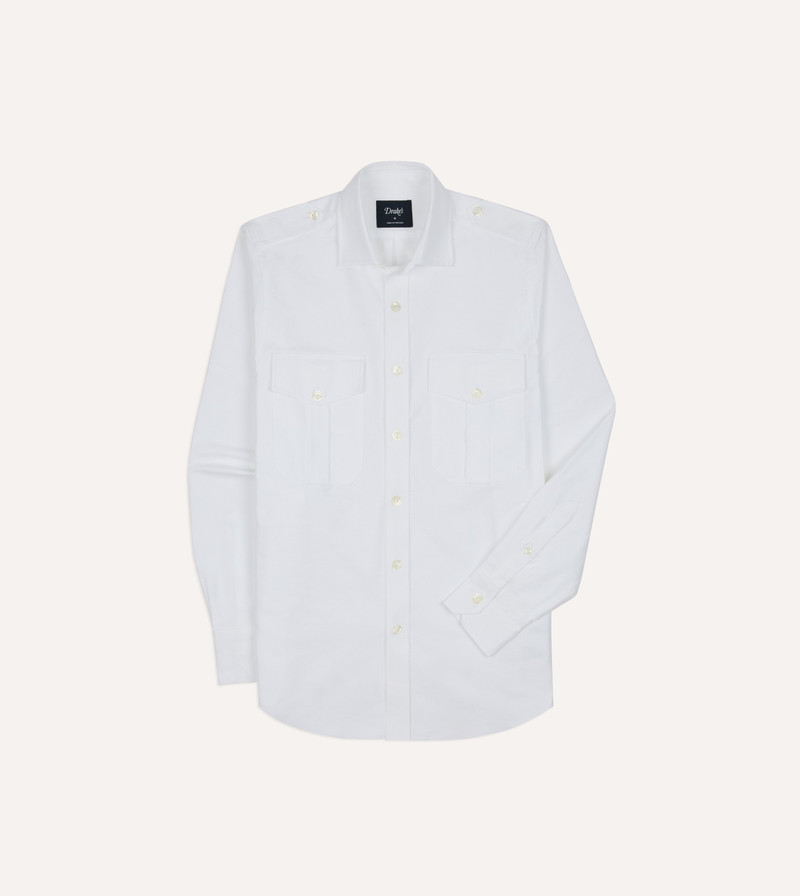 White Oxford Cotton Military Shirt 1