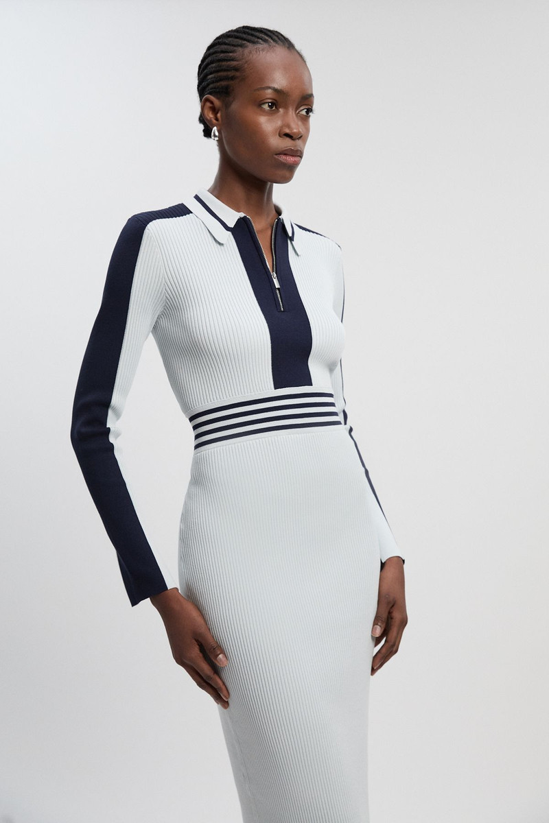 KAREN MILLEN Rib Knit Polo Zip Up Midi Dress outlook