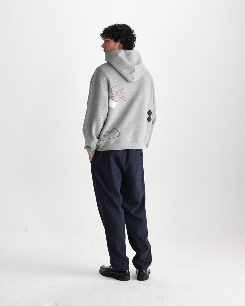 Rydal - Grey Doodle Embroidered Loopback Cotton Hoodie 6