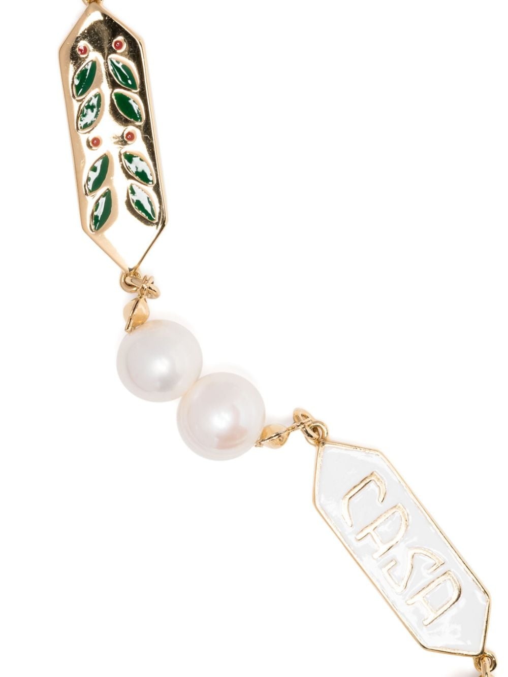 logo-plaque pearl-embellished bracelet - 2
