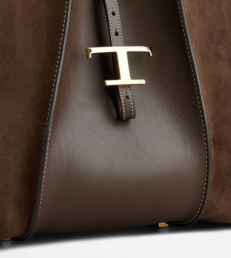 T TIMELESS SHOPPING BAG IN SMOOTH LEATHER AND SUEDE MEDIUM - BROWN 4