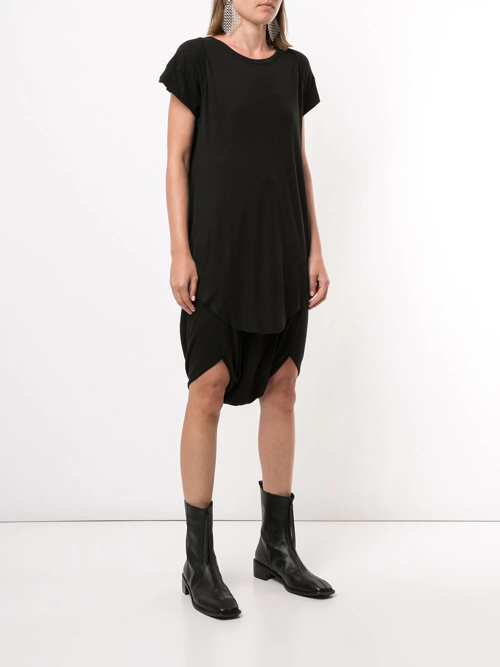 cotton short sleeve curved hem dress - 3