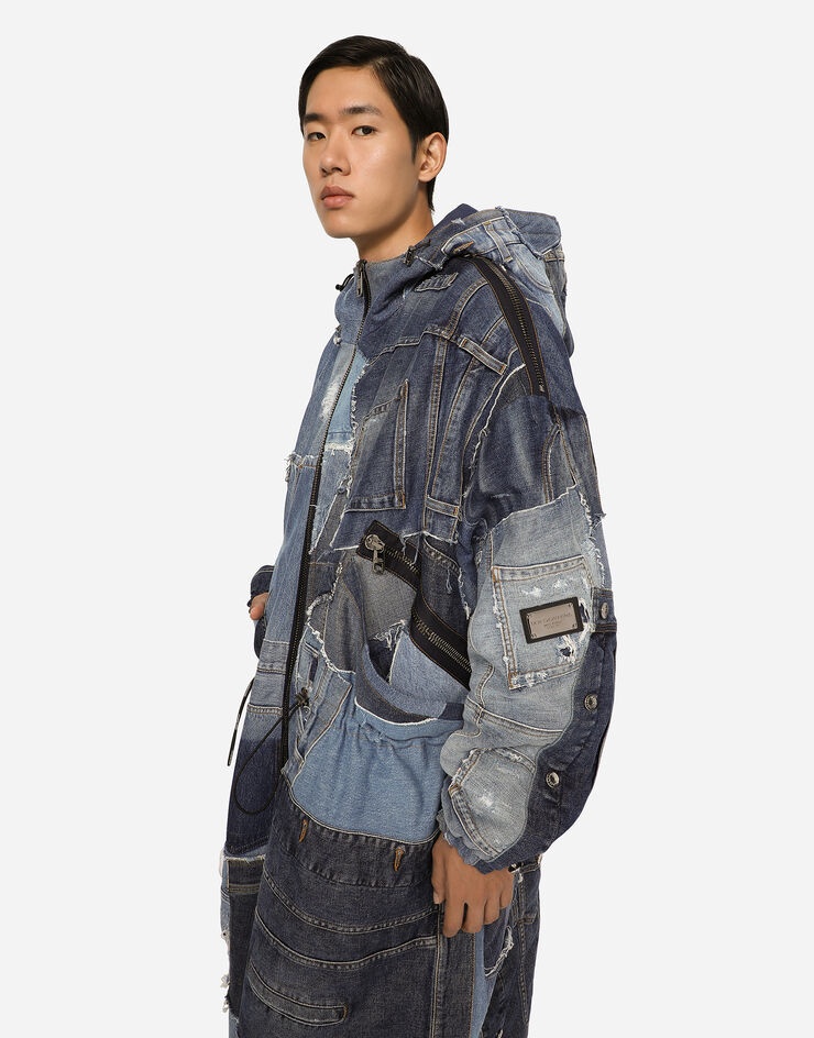 Stretch patchwork denim trench coat - 4