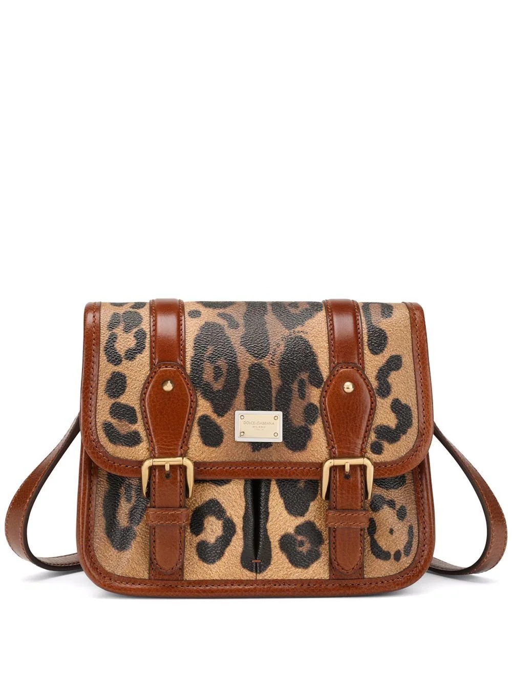 leopard-print leather satchel - 1