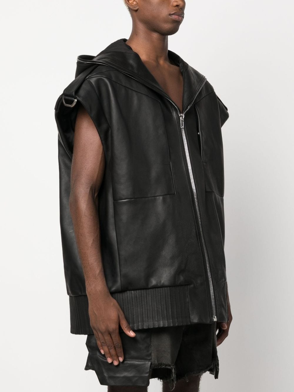 Lido sleeveless hooded leather jacket - 3