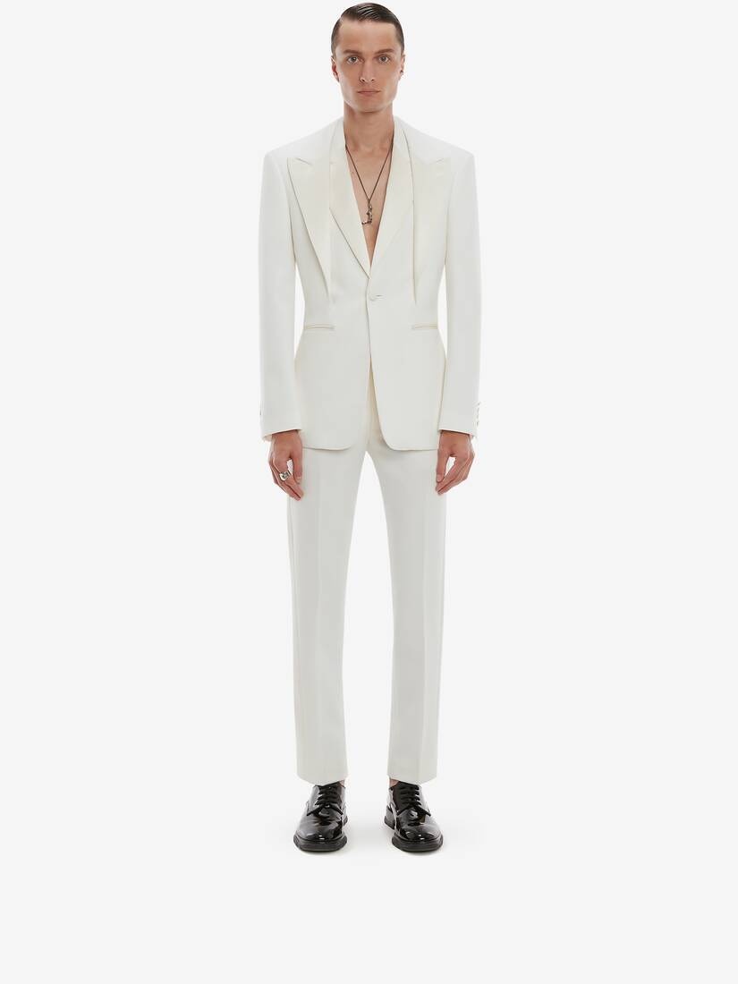Wool Tuxedo Cigarette Trousers in Ivory - 2