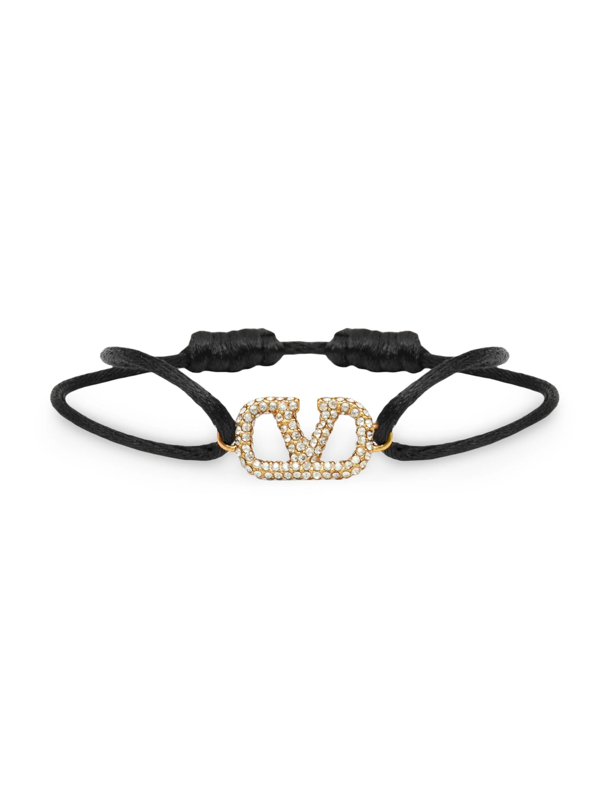 Women's VLogo Signature Bracelet in Cotton and Swarovski Crystals - Black - 1
