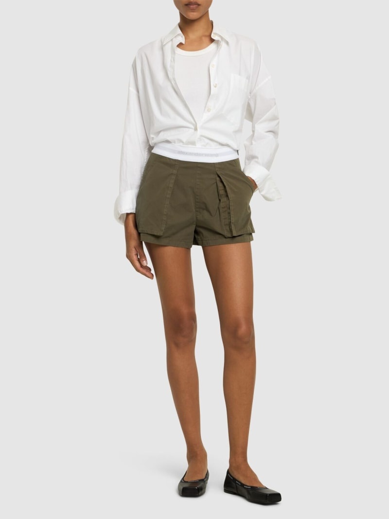 High waist cotton cargo shorts - 2