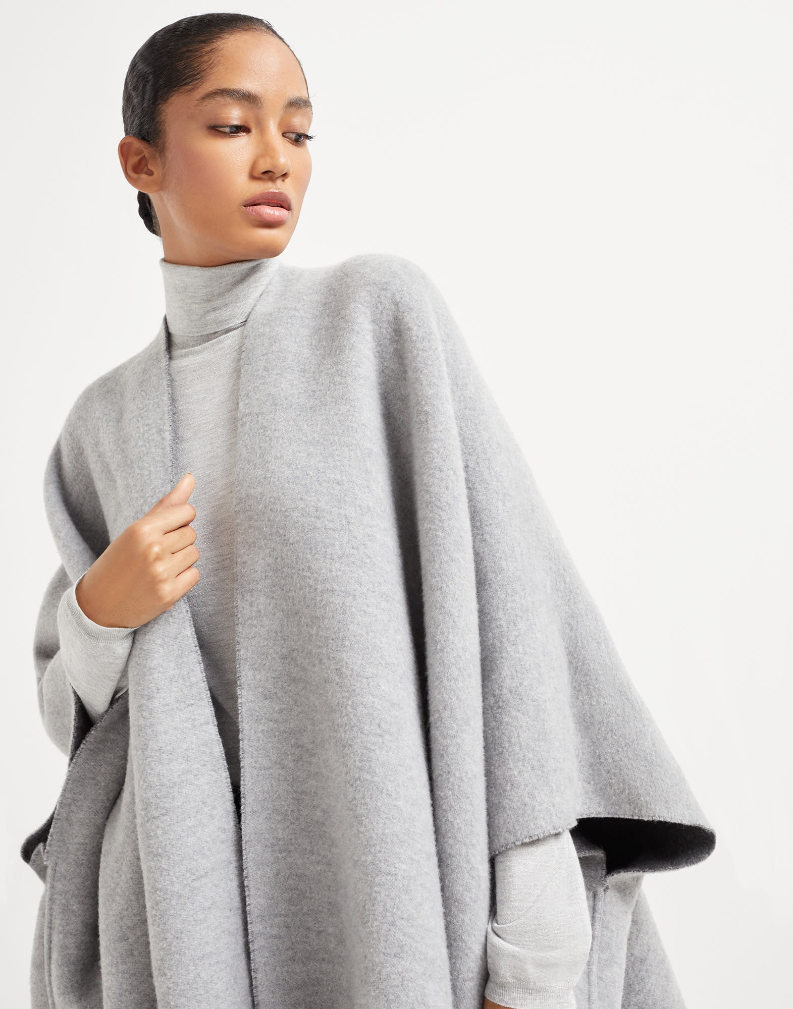 Wool and cashmere reversible double knit poncho - 3