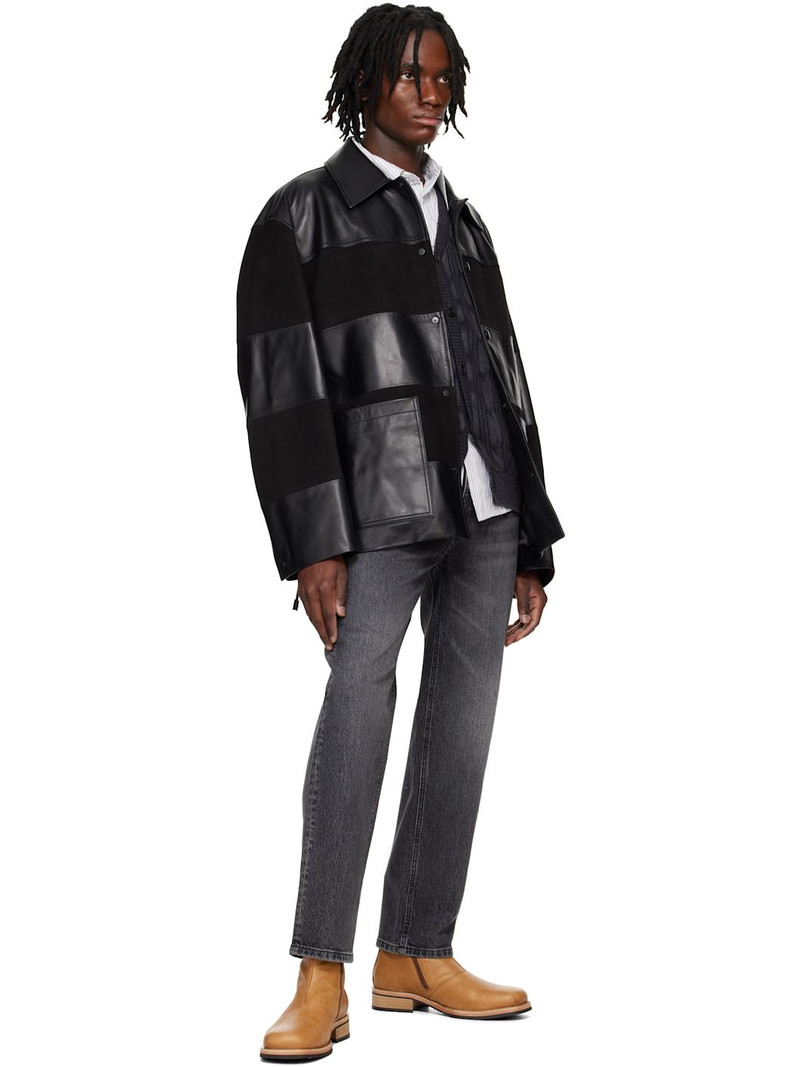 SOLID HOMME Black Block Leather Jacket outlook