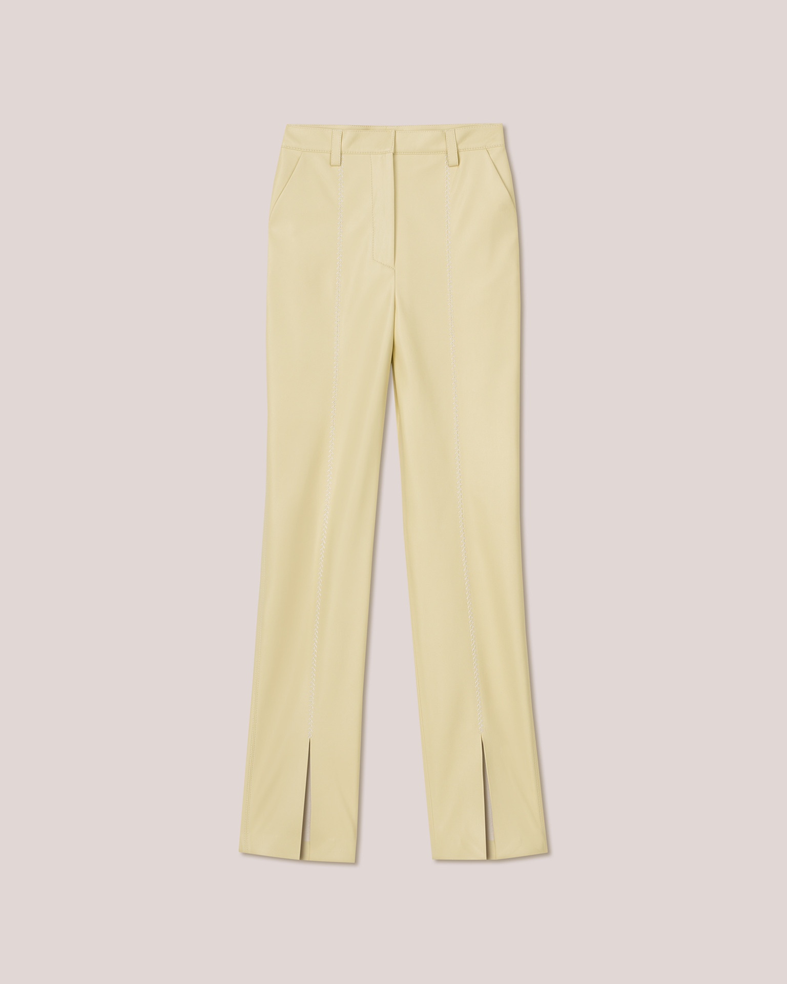 MASA - Split front OKOBOR™ alt-leather slim leg pants - Hay - 1