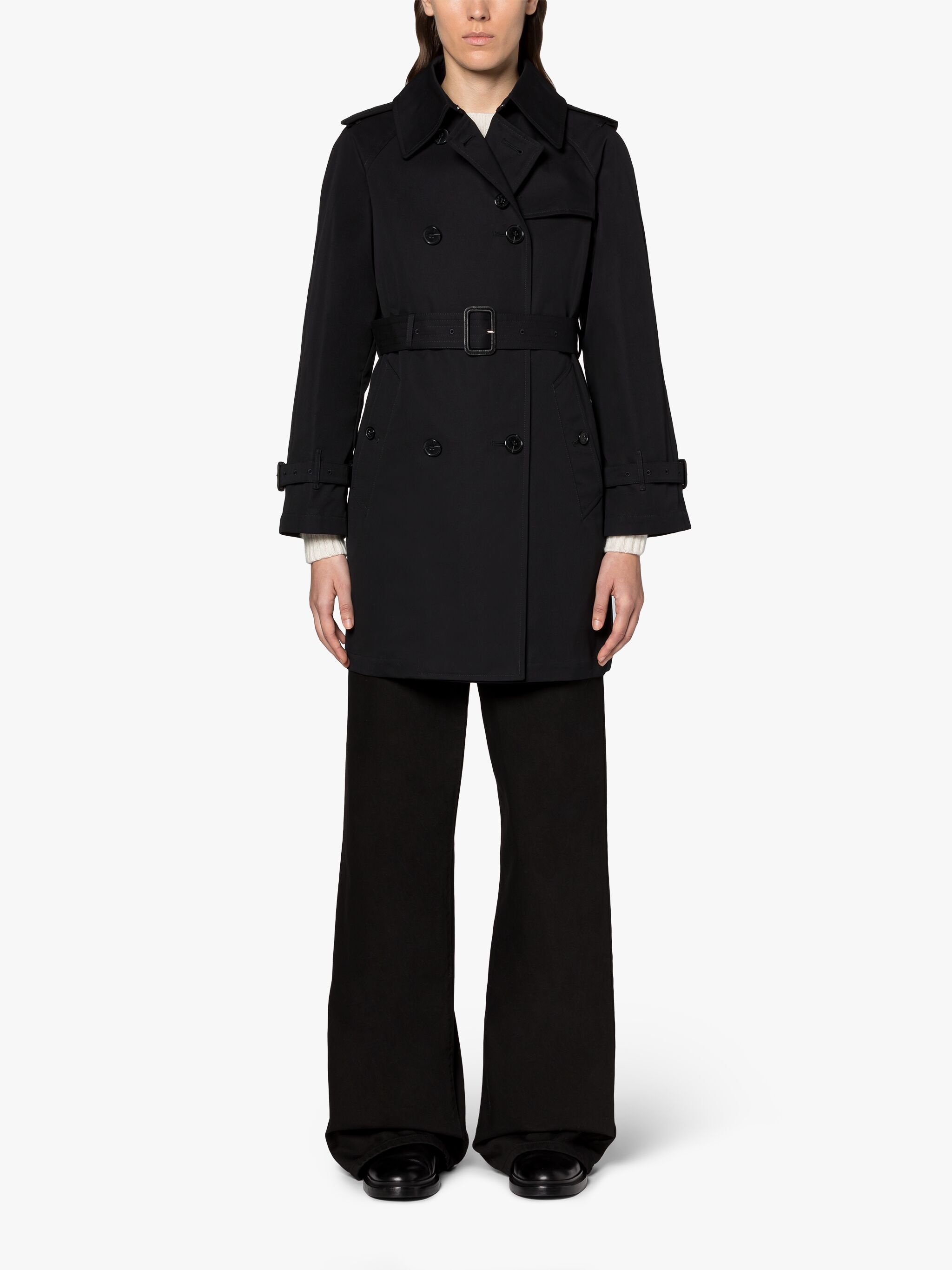 MUIE BLACK COTTON SHORT TRENCH COAT - 3