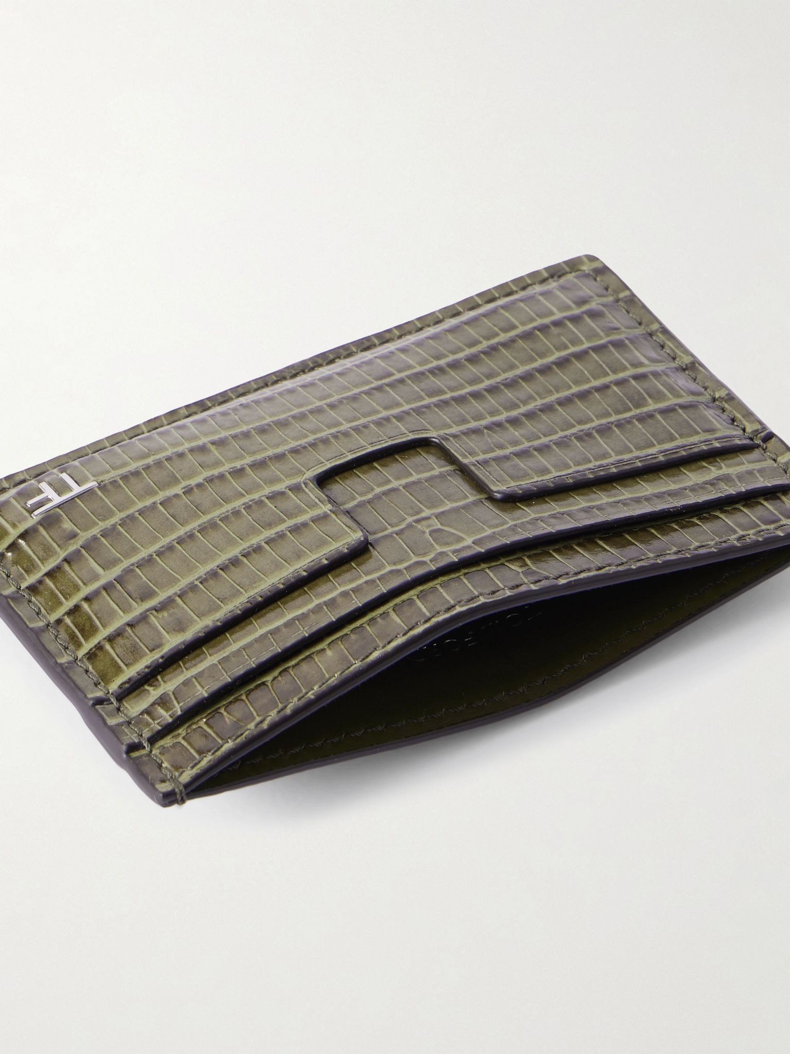 Croc-Effect Leather Cardholder Green - 4