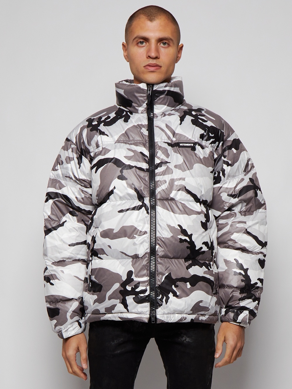 Logo Camo Puffer Jacket White Grey And Black - 3