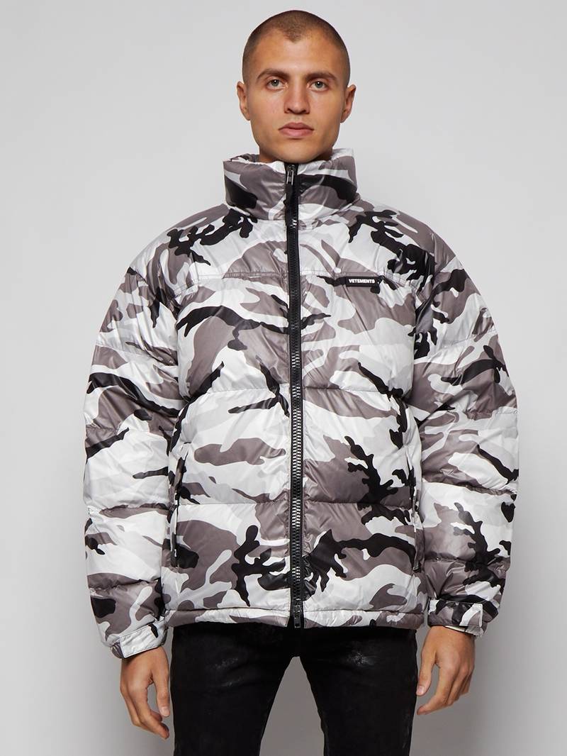 Logo Camo Puffer Jacket White Grey And Black 3