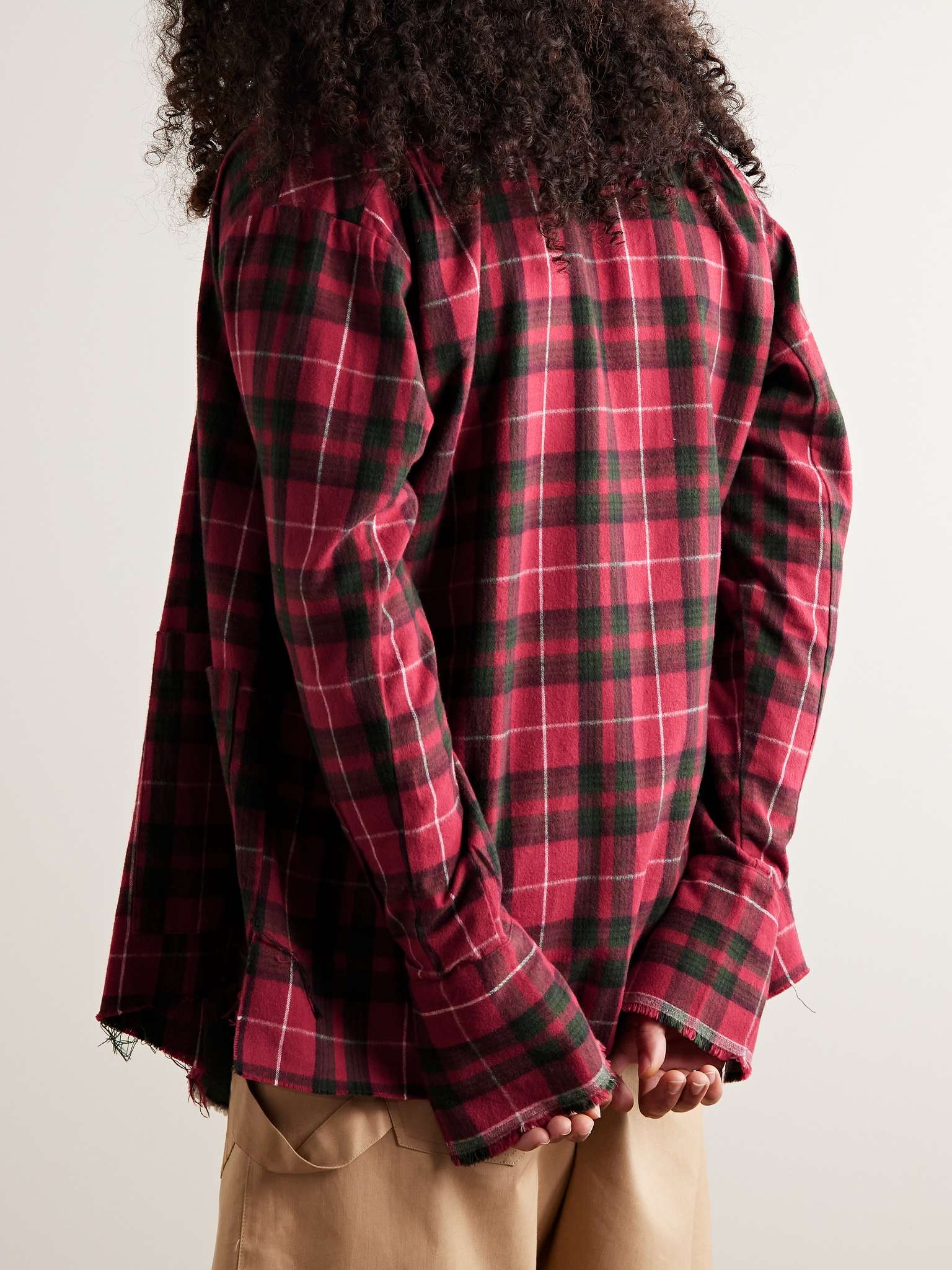 Shawl-Collar Denim-Trimmed Checked Cotton-Flannel Cardigan - 3