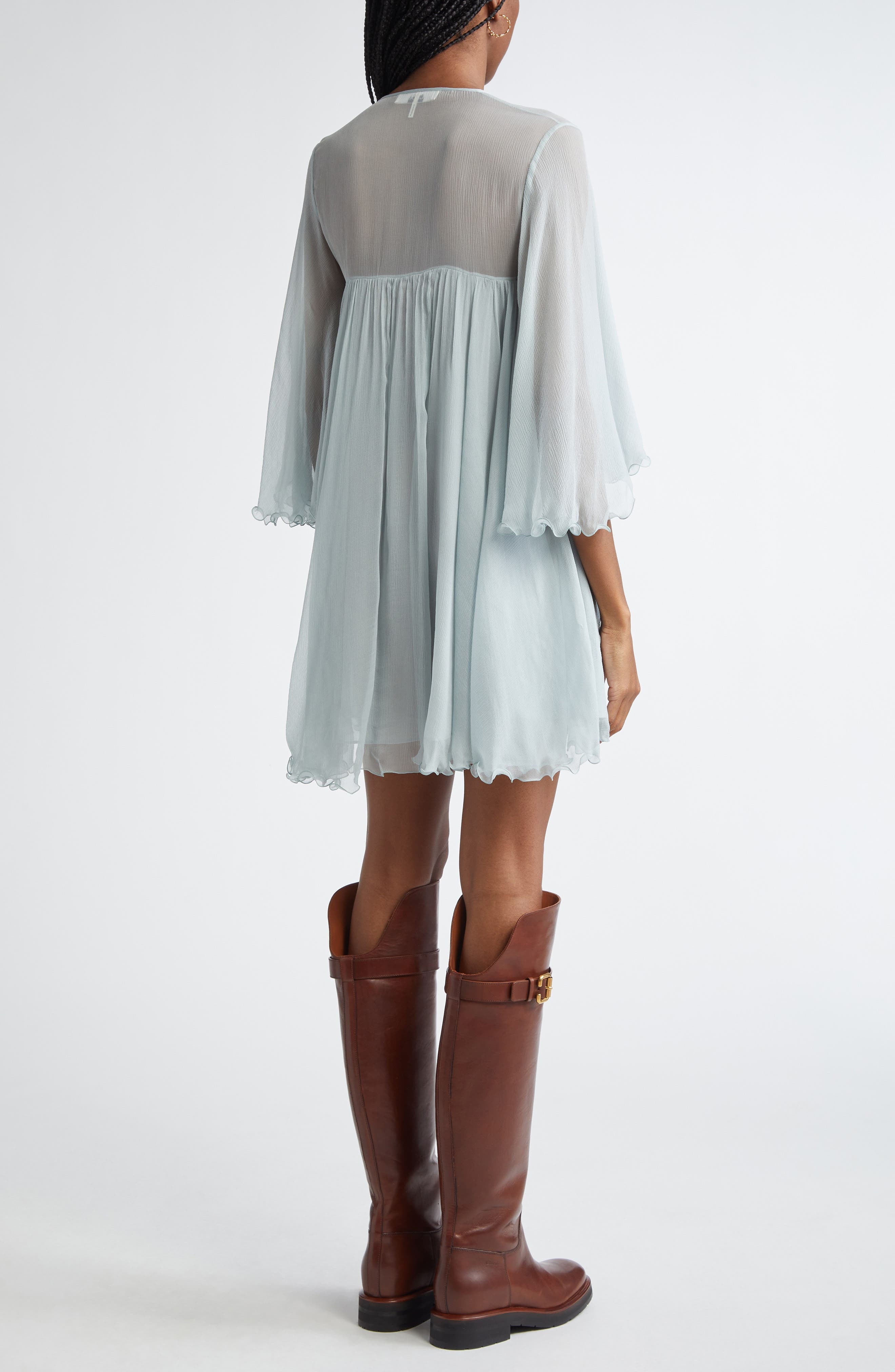 Chloé Pleated Silk Mousseline Babydoll Dress in Airy Grey at Nordstrom - 2