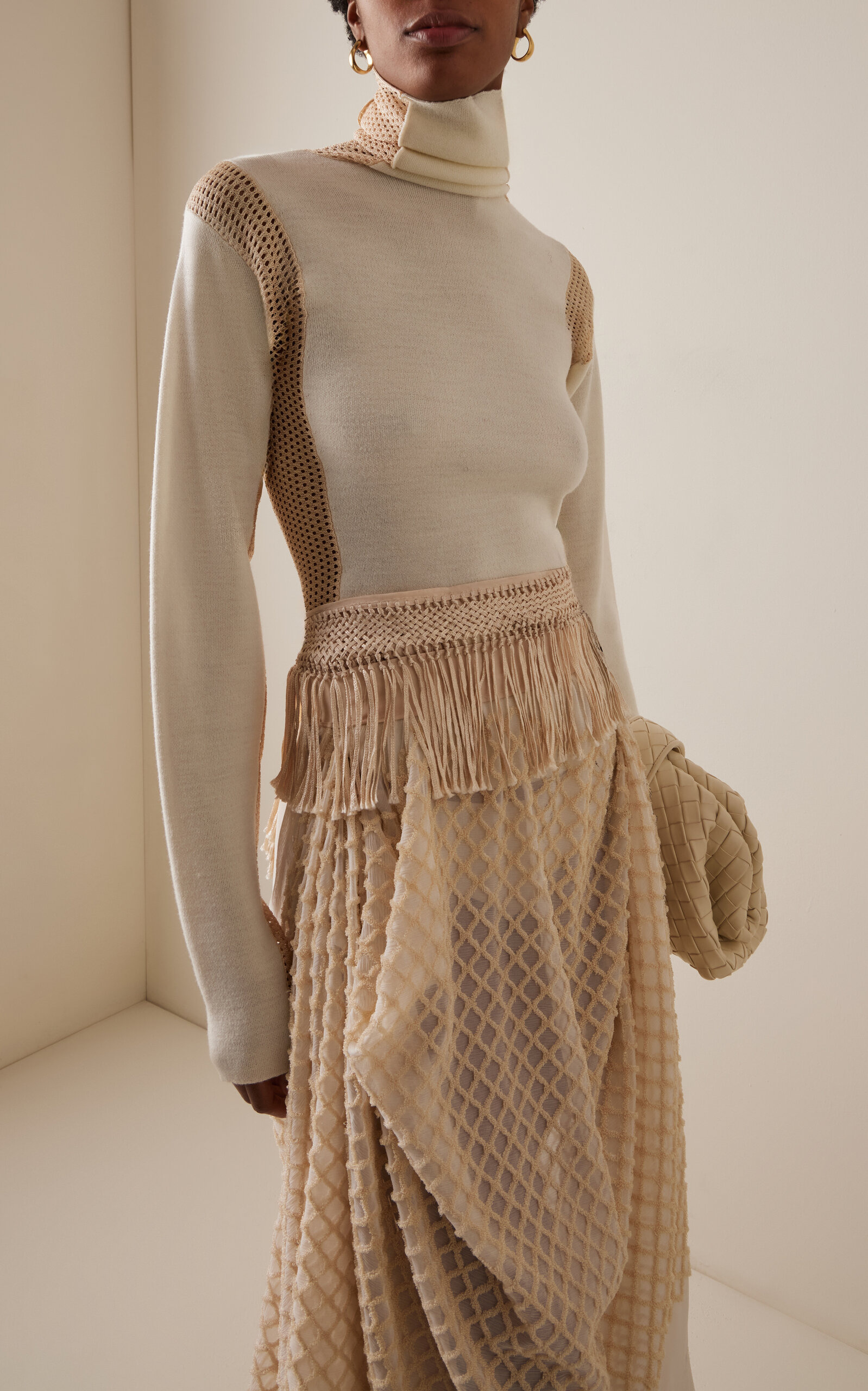 Crochet-Detailed Wool-Blend Turtleneck Top ivory - 2