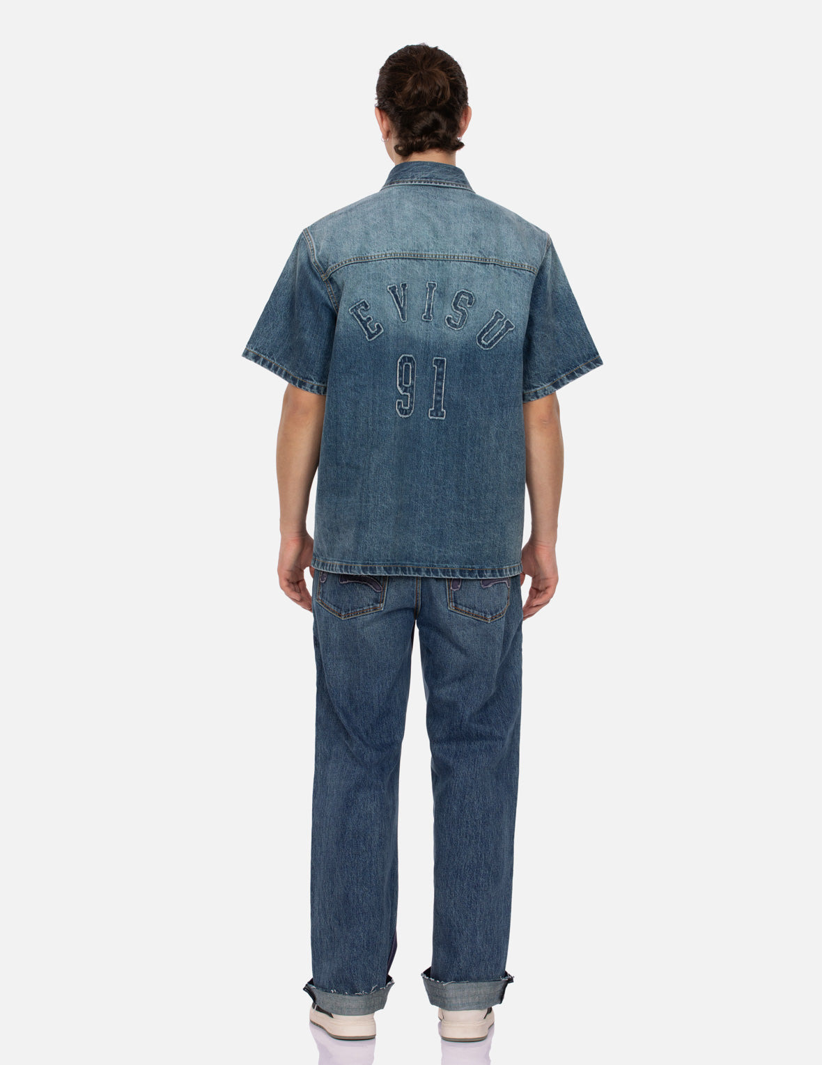 SEAGULL AND LOGO APPLIQUÉ EMBROIDERY BOXY DENIM SHORT-SLEEVES SHIRT - 5