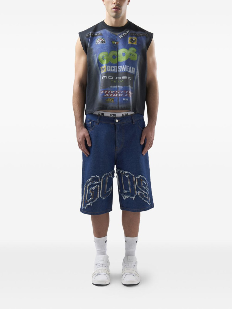 GCDS frayed logo-patch shorts outlook