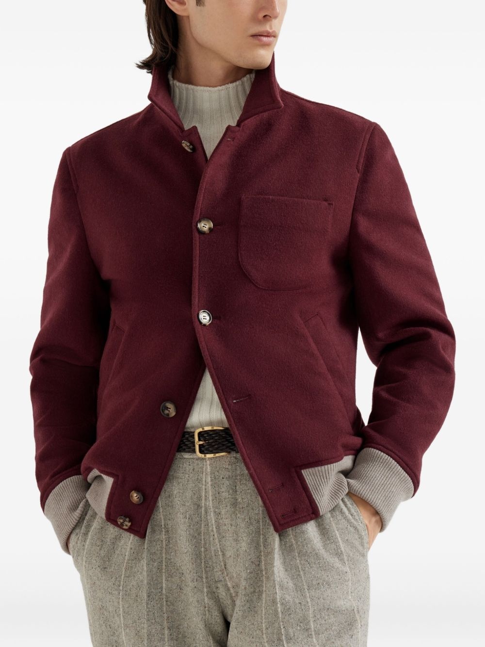 button-up wool-blend jacket - 3