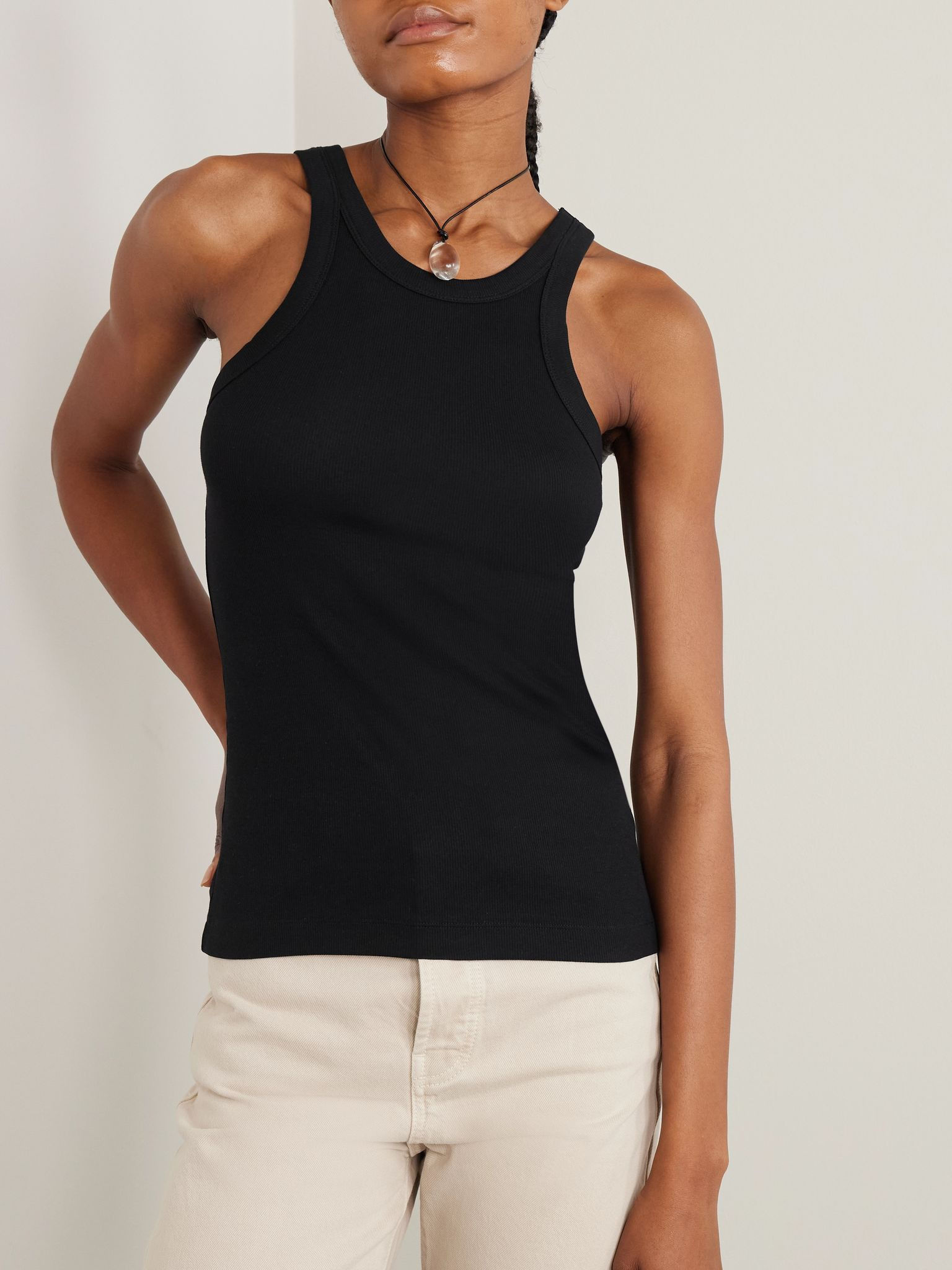 + NET SUSTAIN Curved ribbed stretch organic cotton-jersey tank Black - 3