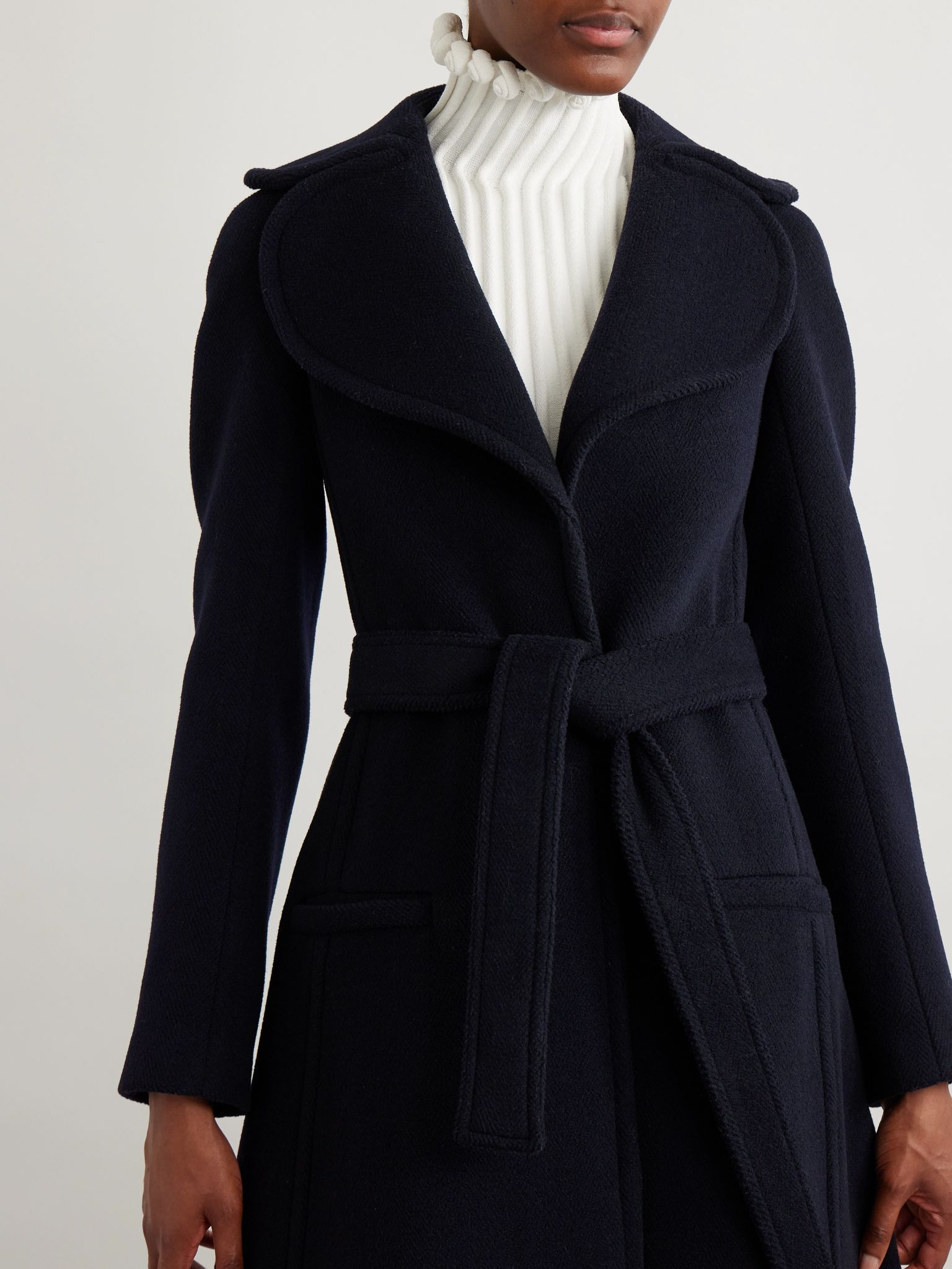Belted wool coat Navy - 5