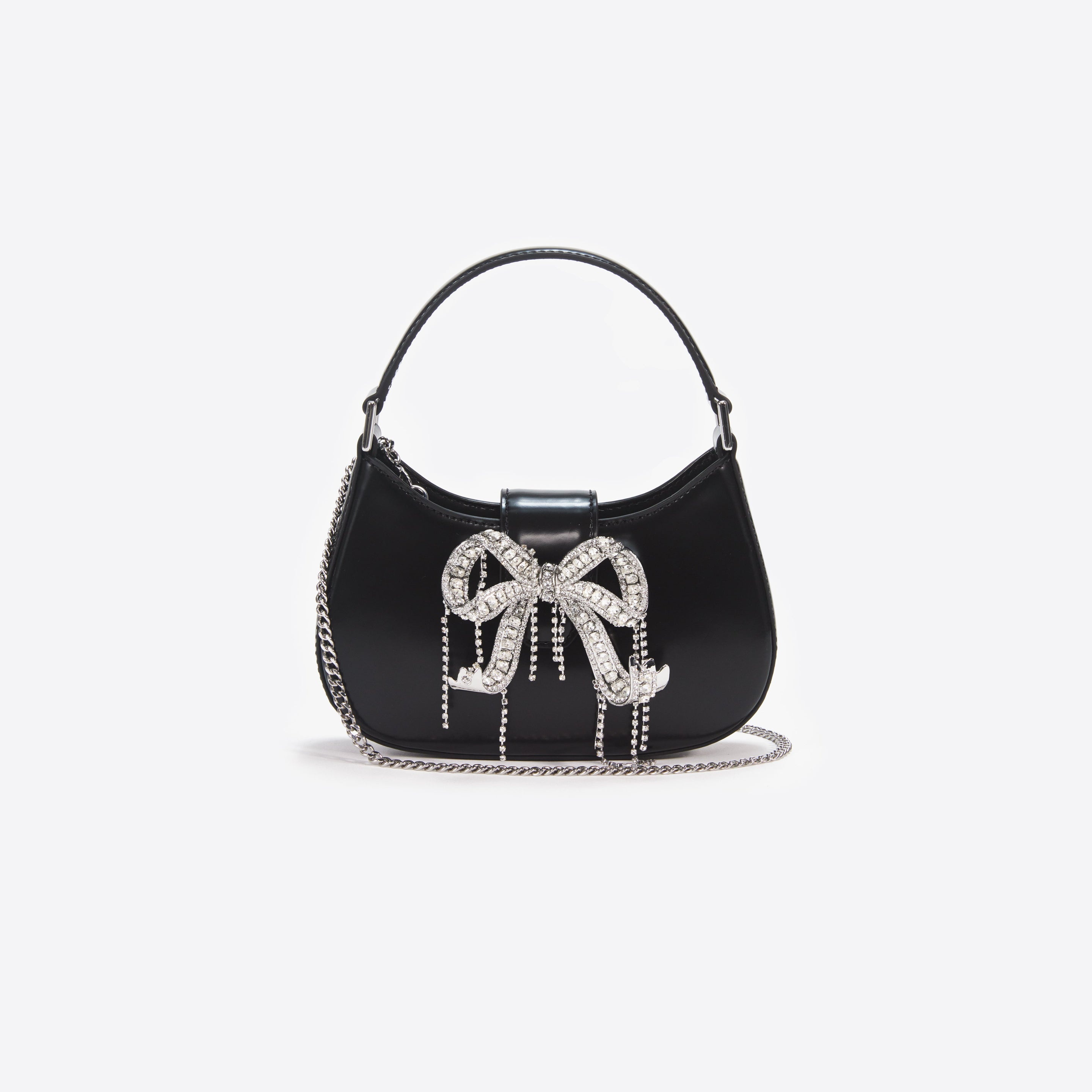 Black Leather Crescent Bag - 4