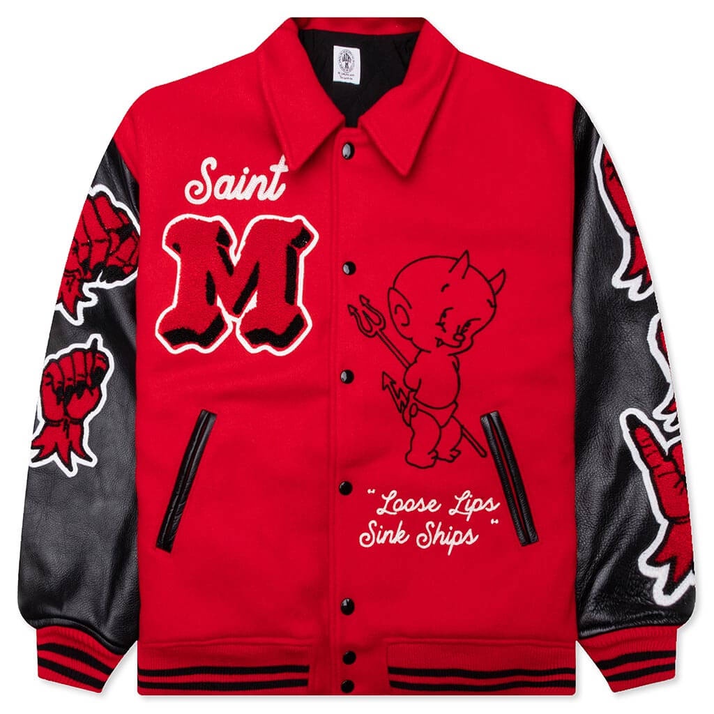 SAINT MICHAEL DEVIL VARSITY JACKET - RED - 1