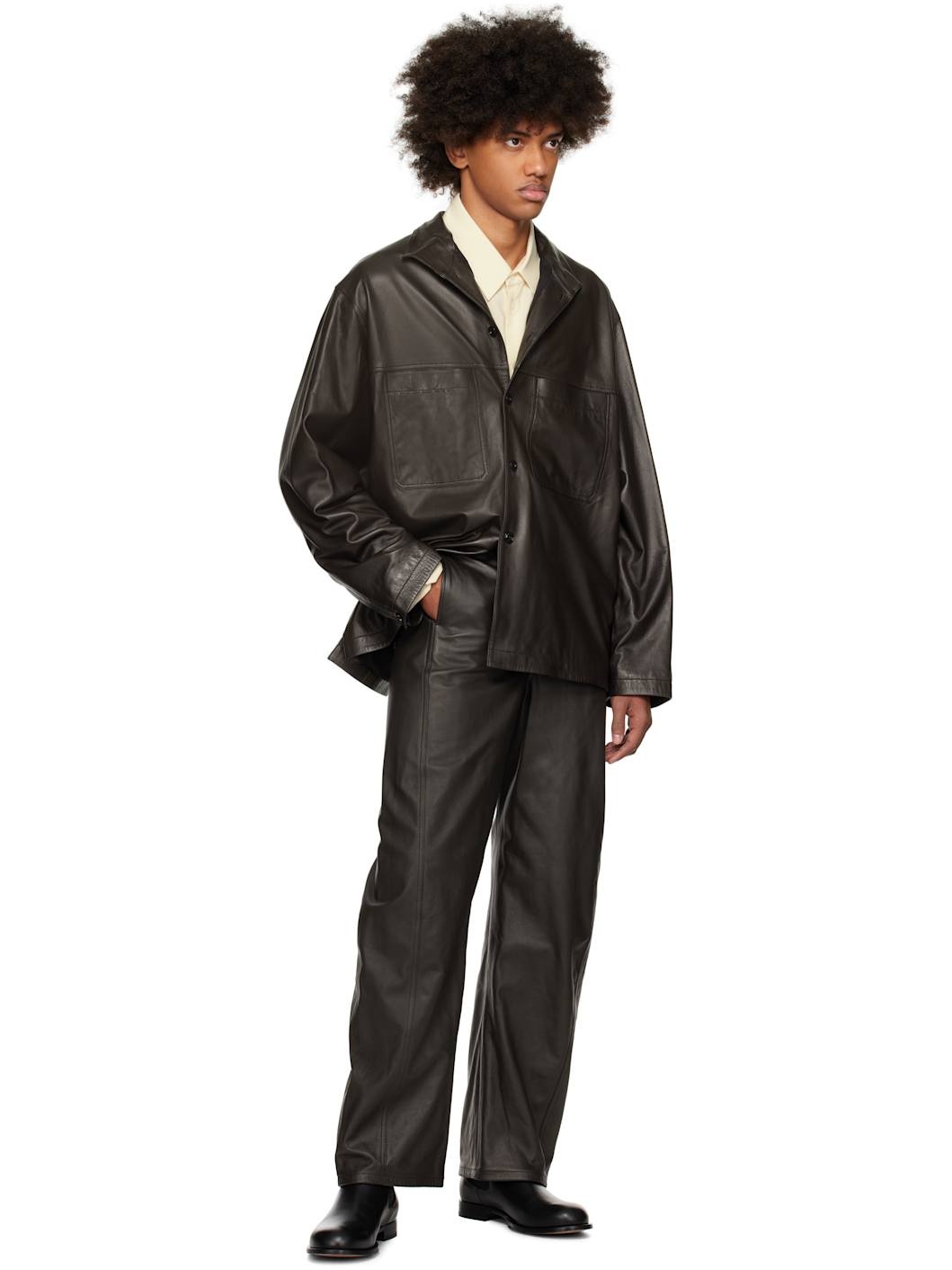 Brown Belted Twisted Leather Pants - 4