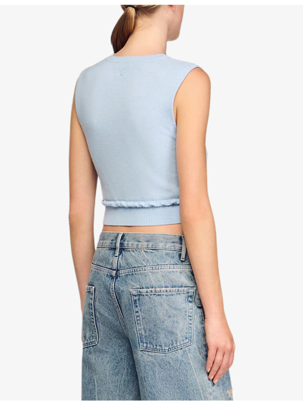Ruffled-trim sleeveless wool and cashmere-blend jumper - 4
