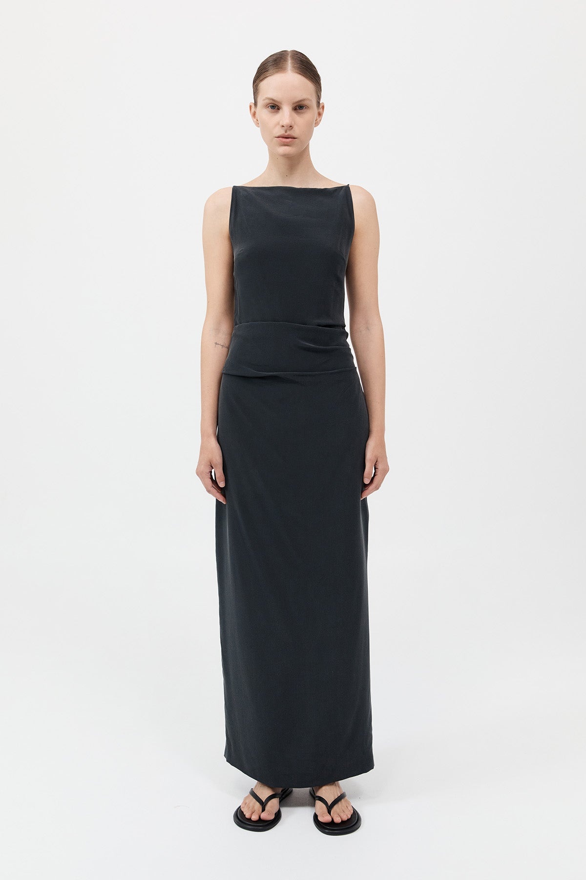 Silk Tuck Dress - Black - 2