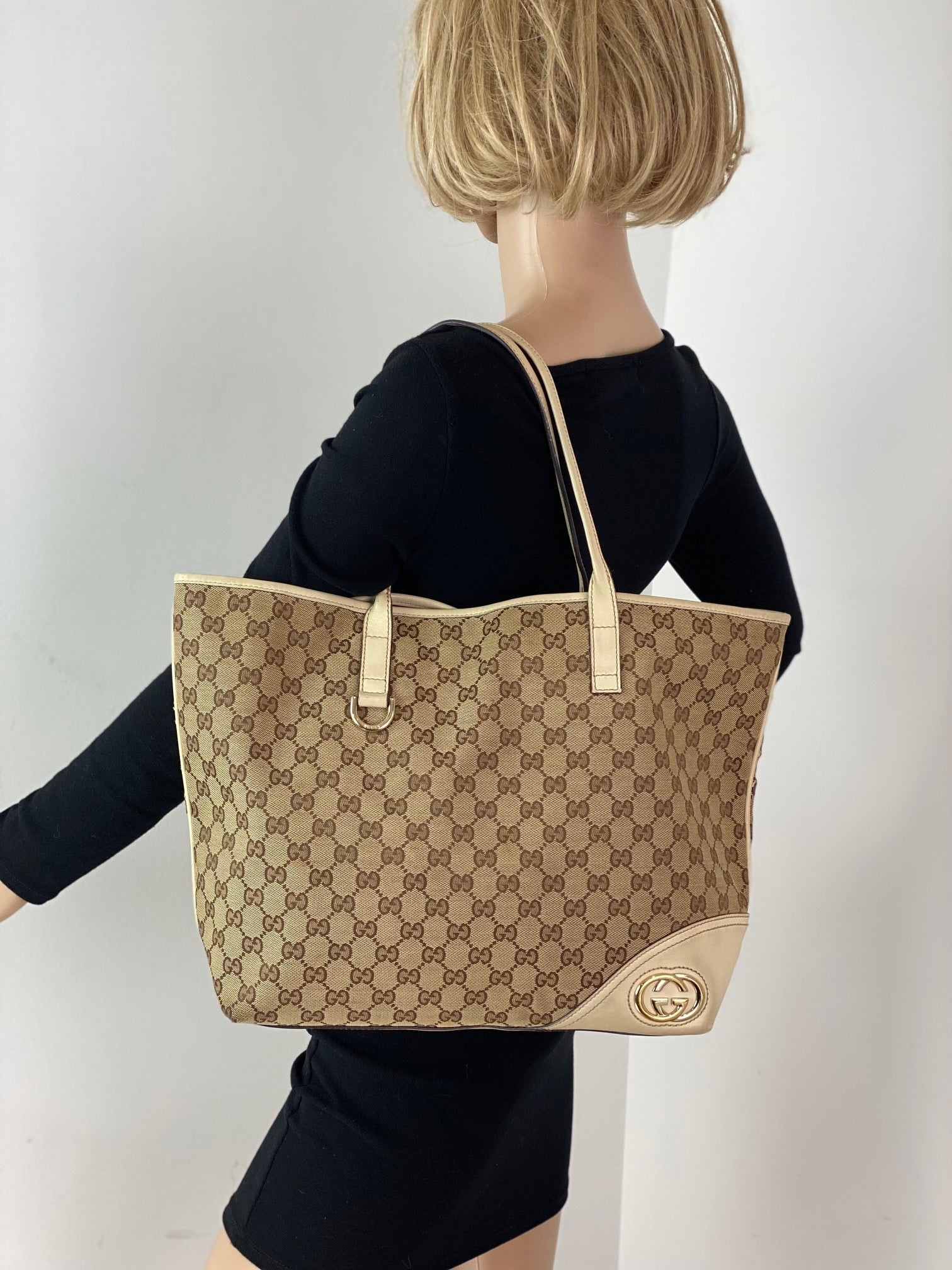 GUCCI GG Monogram Large Web Handle Vertical Tote Dark Brown