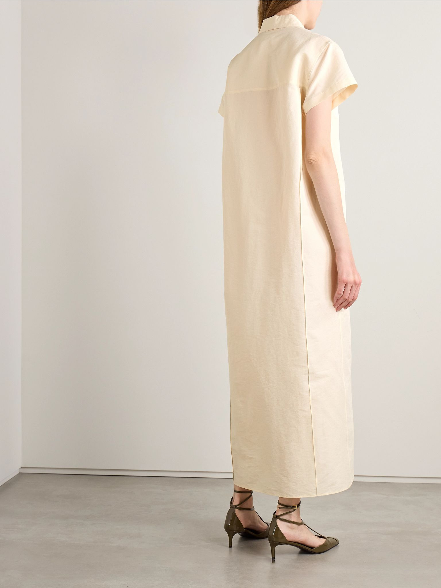 Effy silk and cotton-blend organza midi shirt dress Cream - 3