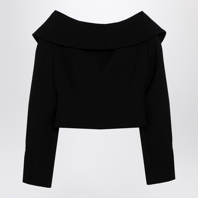 BLACK OFF SHOULDER JACKET IN WOOL - 2