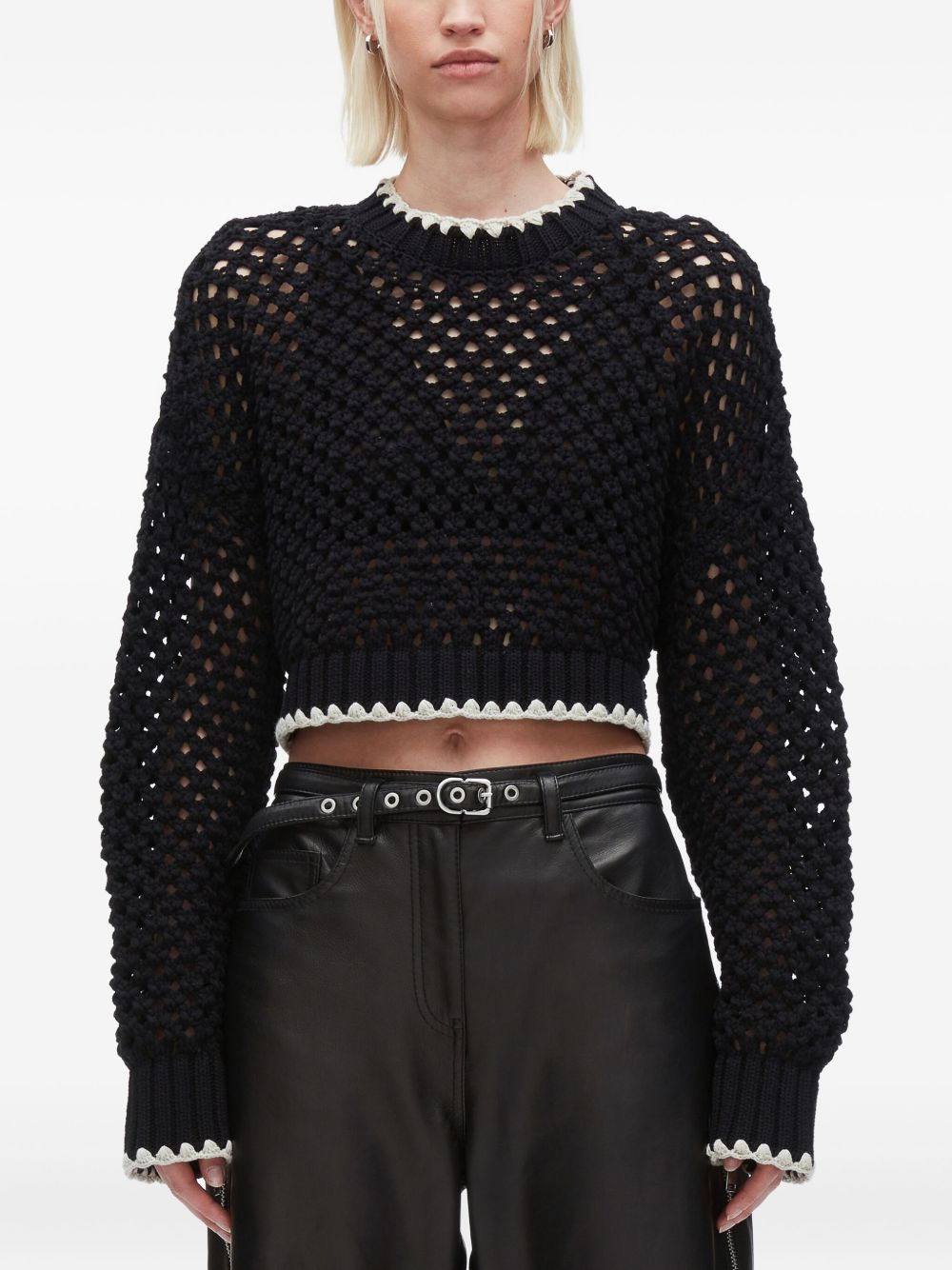 crochet-detail zip-cuff sweater - 3
