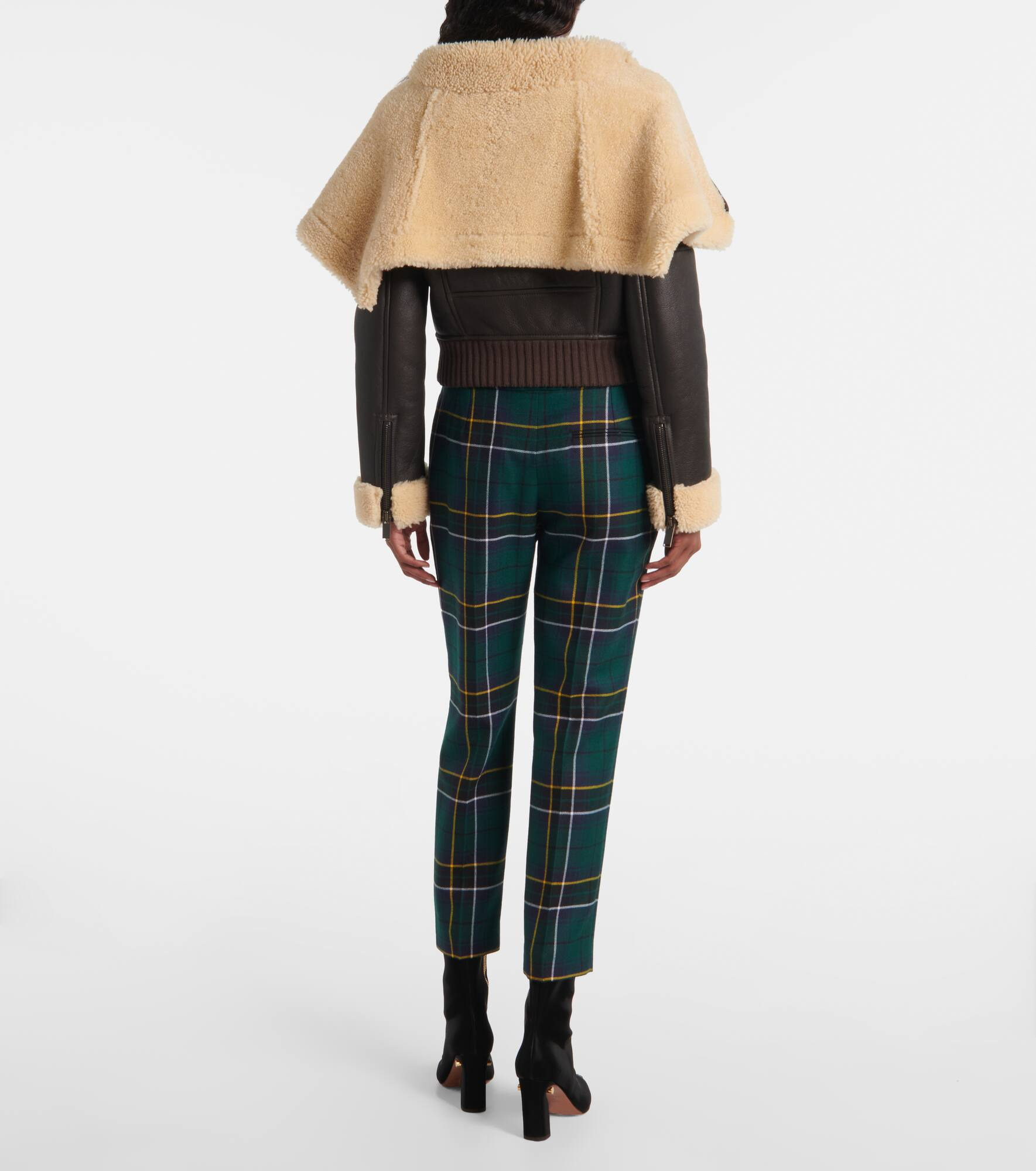 Cropped shearling-trimmed leather jacket - 3